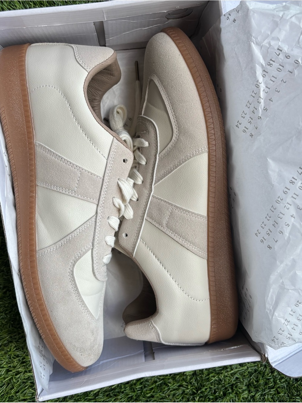 Cream German Army Trainer Style Sneakers | Beige Gum Sole | Size 12